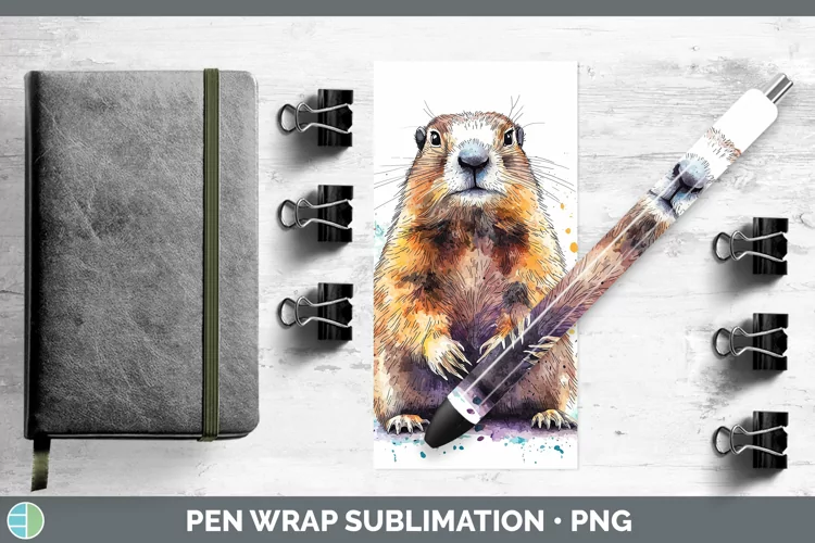 Watercolor Splash Groundhog Pen Wrap Sublimation Pen Designs