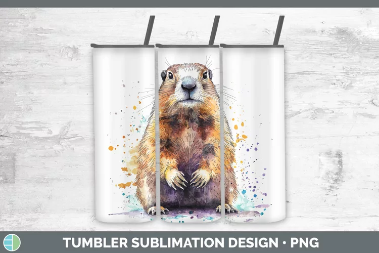 Watercolor Splash Groundhog Tumbler Sublimation 20 oz Skinny
