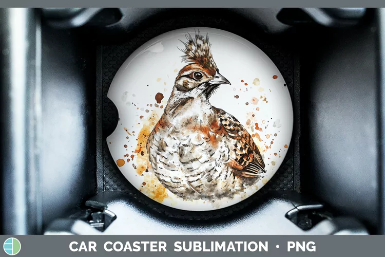 Watercolor Splash Grouse Car Coaster Sublimation Designs