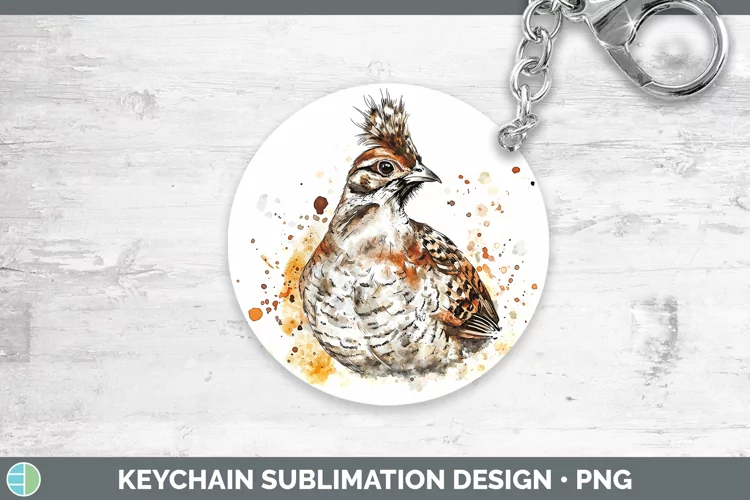 Watercolor Splash Grouse Keychain Sublimation Keyring Design