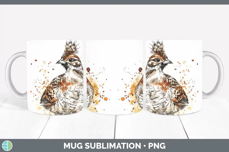 Watercolor Splash Grouse Mug Wrap Sublimation Coffee Cup Des