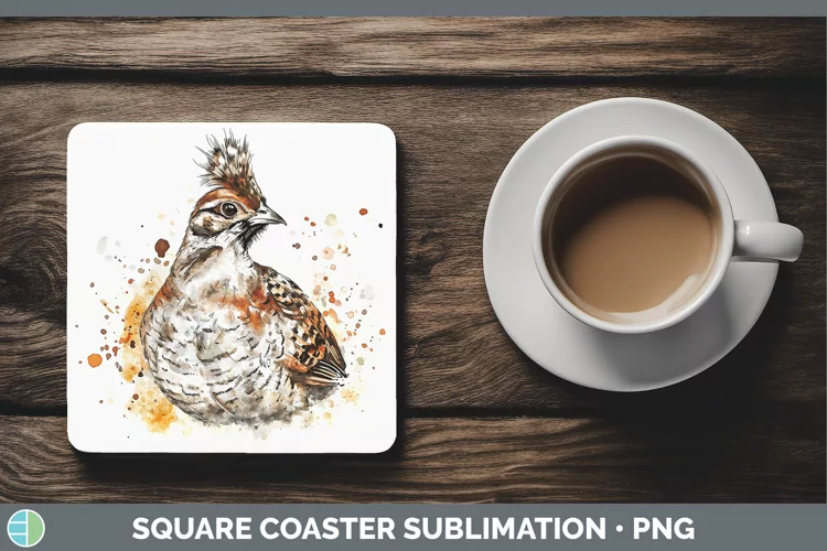 Watercolor Splash Grouse Square Coaster Sublimation Coaster