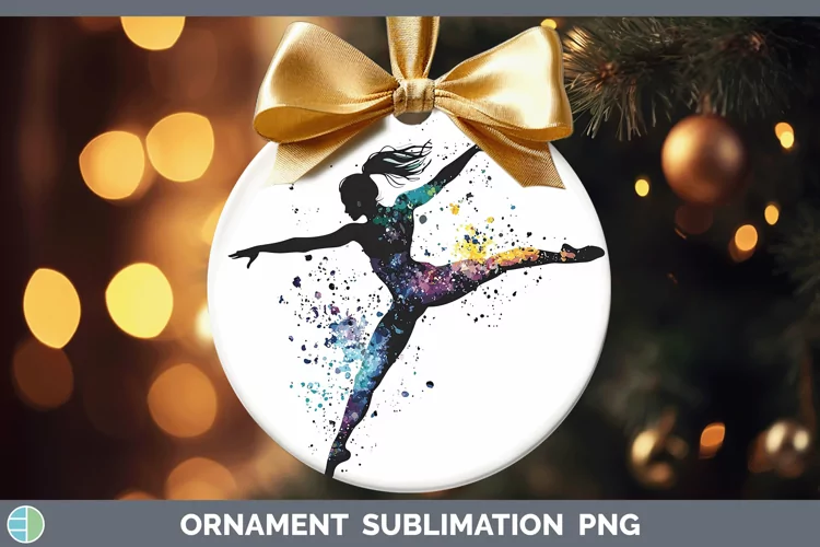 Watercolor Splash Gymnast Ornament Sublimation Bauble Design