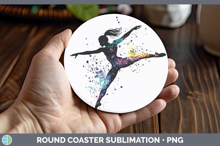 Watercolor Splash Gymnast Round Coaster Sublimation Coaster