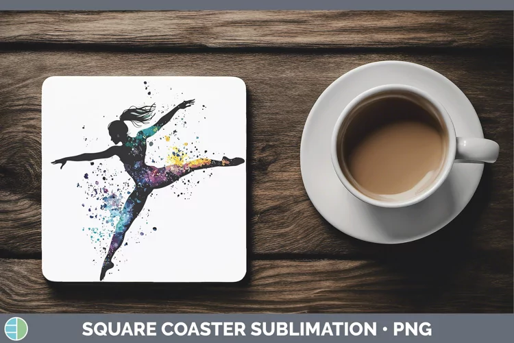Watercolor Splash Gymnast Square Coaster Sublimation Coaster