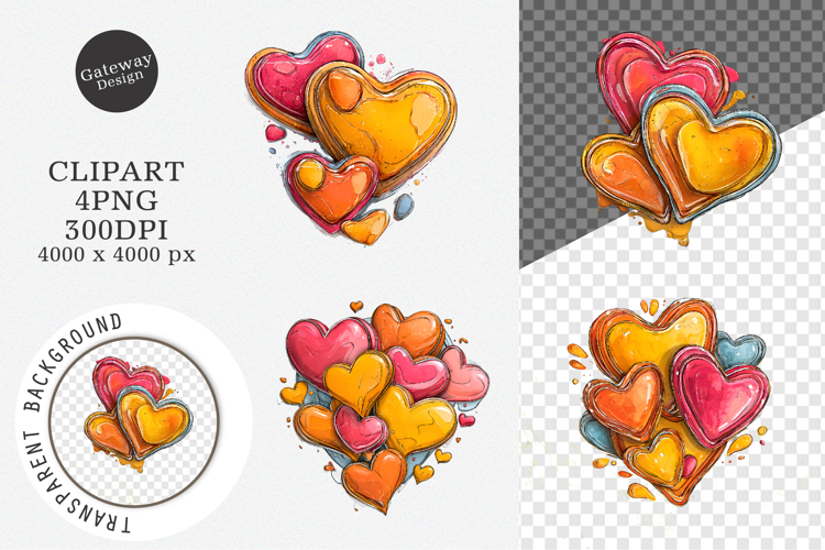 Watercolor Splash Hearts Clipart