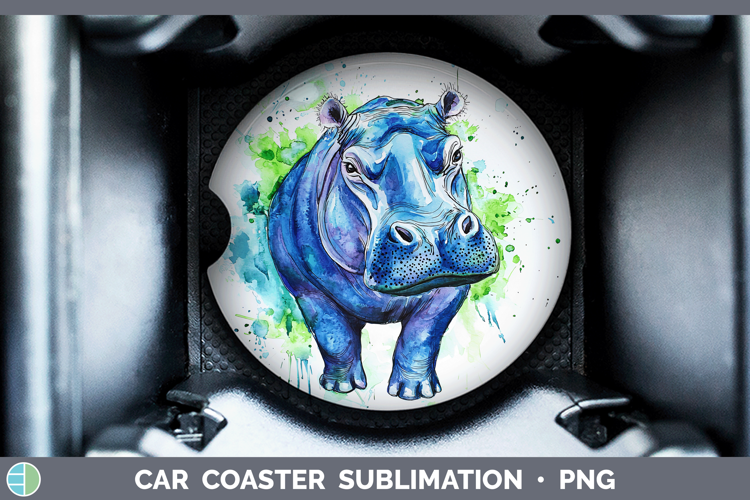 Watercolor Splash Hippo Car Coaster Sublimation Designs