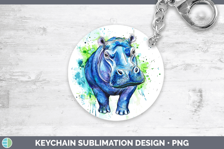 Watercolor Splash Hippo Keychain Sublimation Keyring Designs