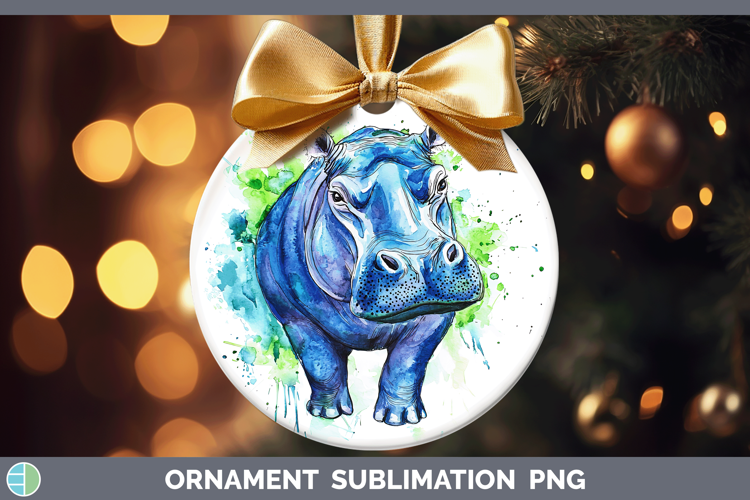Watercolor Splash Hippo Ornament Sublimation Bauble Designs