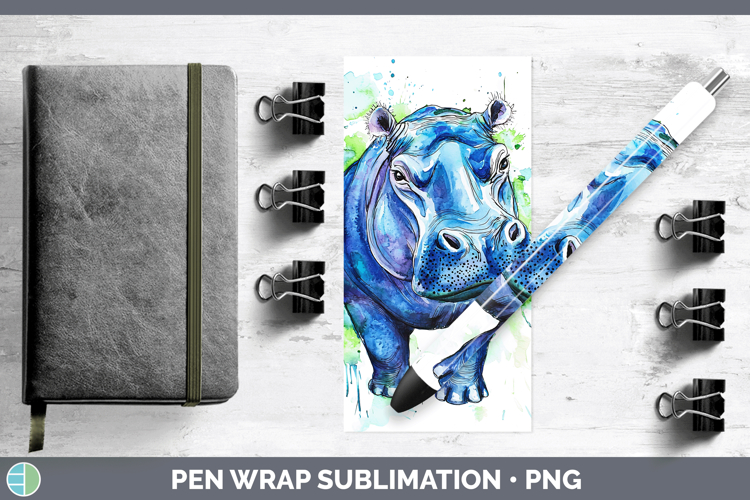 Watercolor Splash Hippo Pen Wrap Sublimation Pen Designs