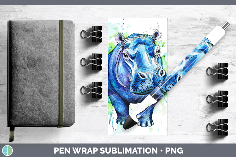 Watercolor Splash Hippo Pen Wrap Sublimation Pen Designs