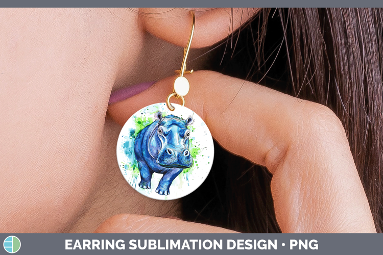 Watercolor Splash Hippo Round Earrings Sublimation Earrings
