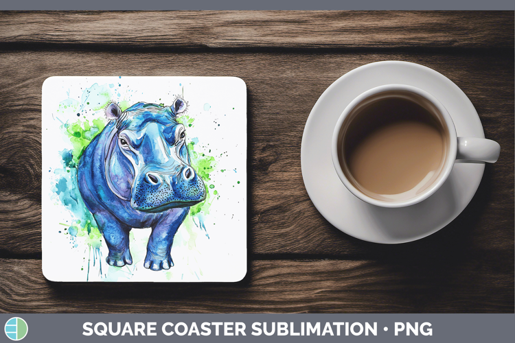 Watercolor Splash Hippo Square Coaster Sublimation Coaster D