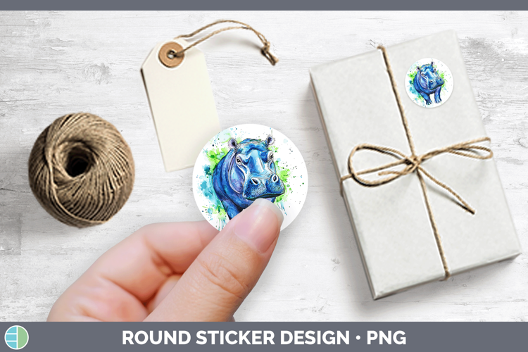 Watercolor Splash Hippo Stickers | Round Labels Designs
