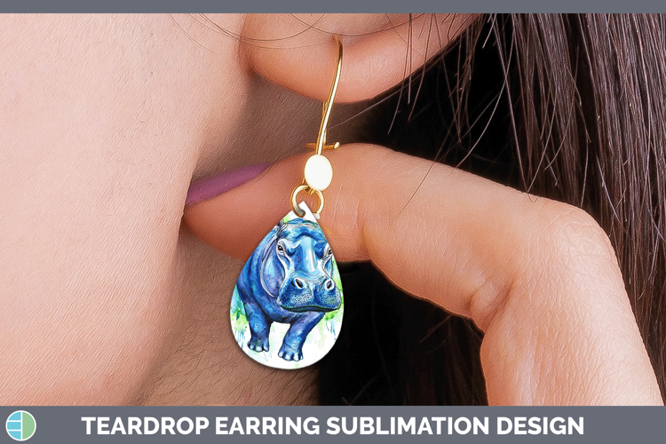 Watercolor Splash Hippo Teardrop Earrings Sublimation Earrin