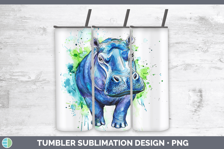 Watercolor Splash Hippo Tumbler Sublimation 20 oz Skinny Tum