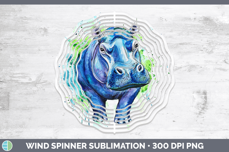 Watercolor Splash Hippo Wind Spinner Sublimation Spinner Des