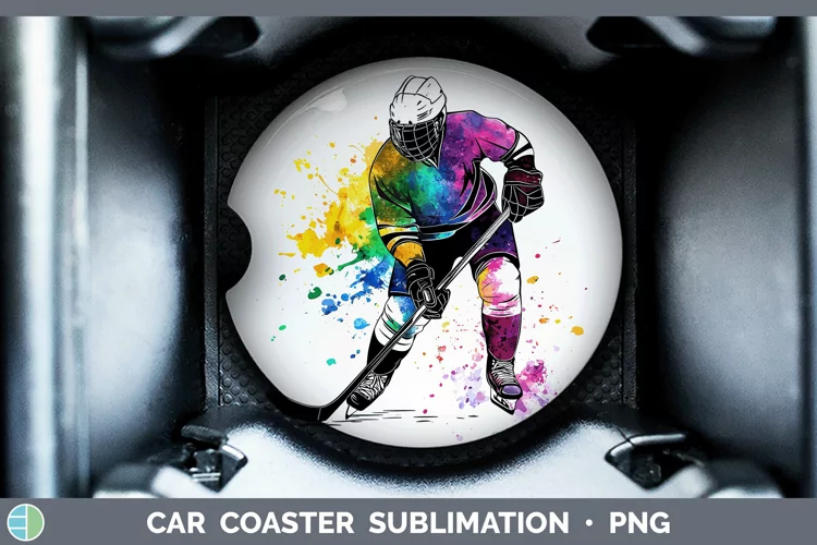 Watercolor Splash Hockey Car Coaster Sublimation Designs