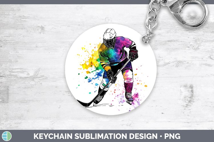 Watercolor Splash Hockey Keychain Sublimation Keyring Design