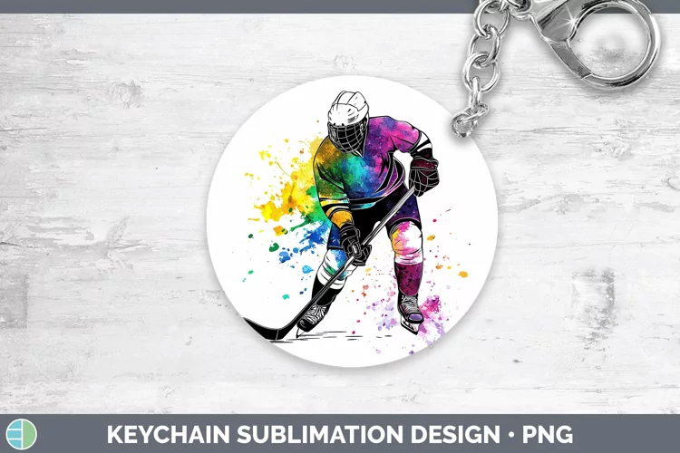 Watercolor Splash Hockey Keychain Sublimation Keyring Design
