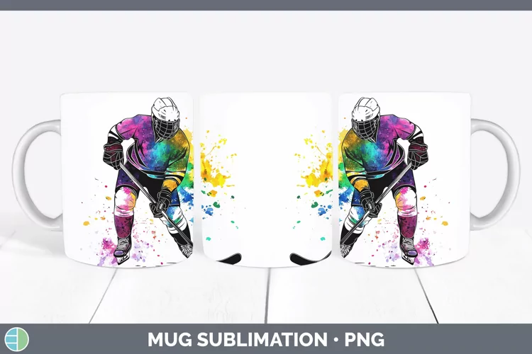 Watercolor Splash Hockey Mug Wrap Sublimation Coffee Cup Des