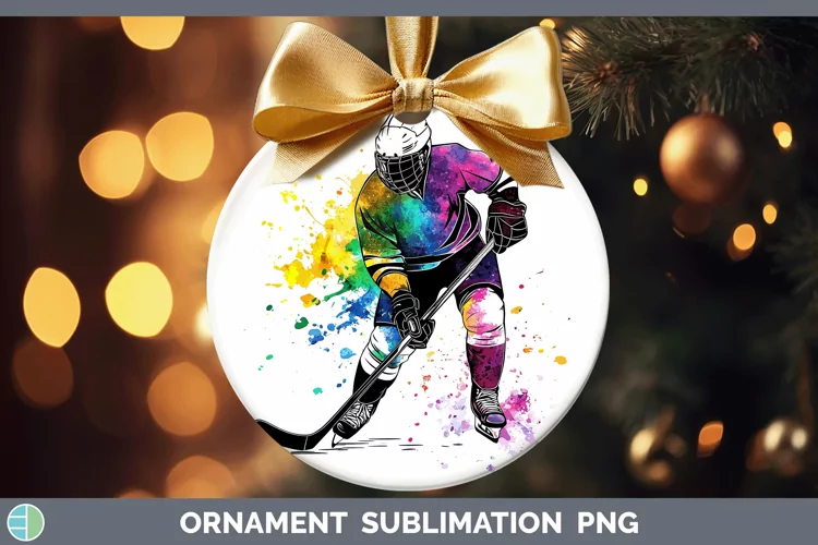 Watercolor Splash Hockey Ornament Sublimation Bauble Designs