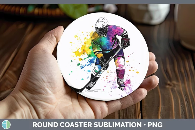 Watercolor Splash Hockey Round Coaster Sublimation Coaster D