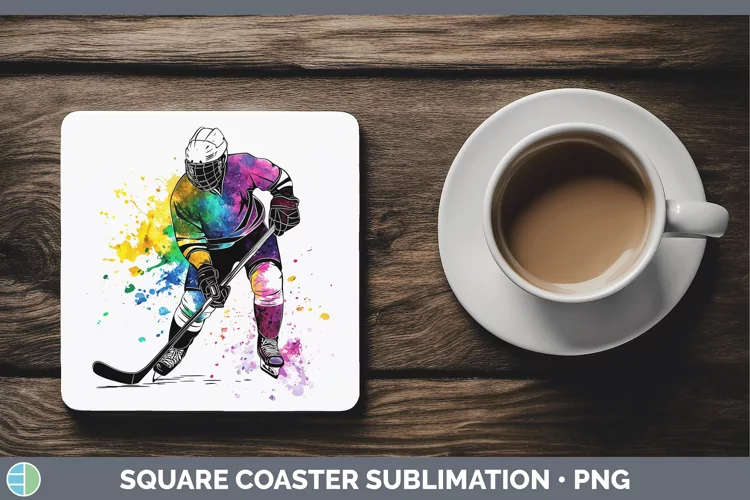 Watercolor Splash Hockey Square Coaster Sublimation Coaster