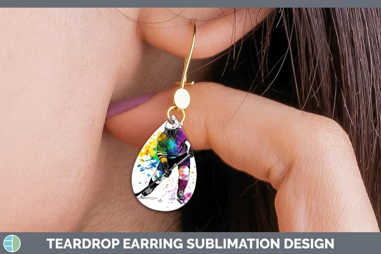 Watercolor Splash Hockey Teardrop Earrings Sublimation Earri