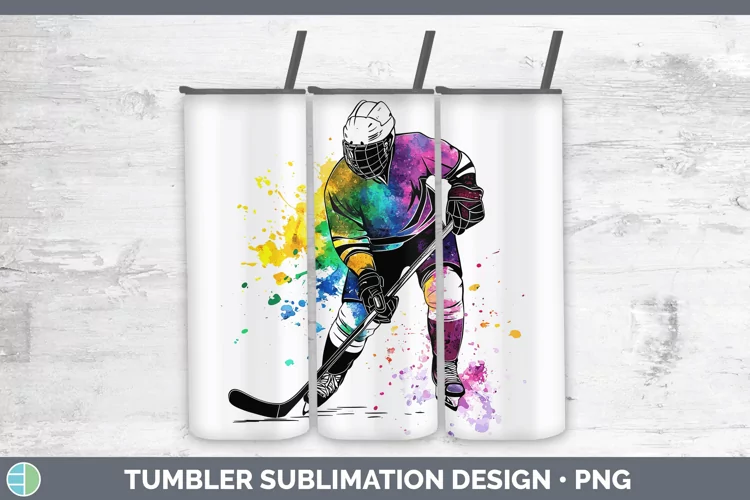 Watercolor Splash Hockey Tumbler Sublimation 20 oz Skinny Tu