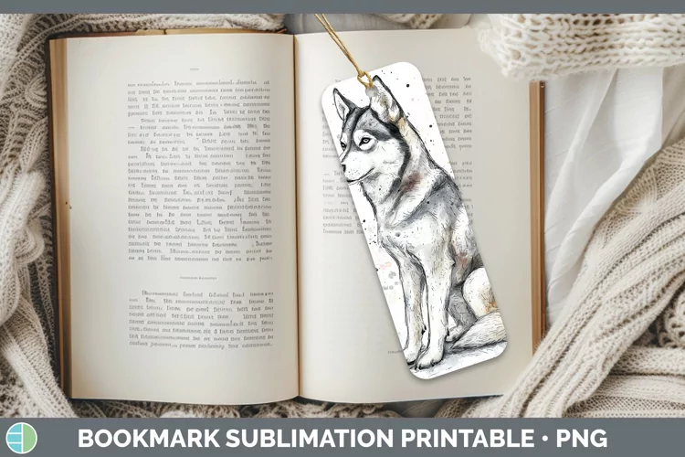 Watercolor Splash Husky Bookmark Sublimation Printable Desig