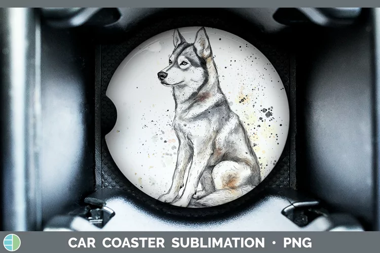 Watercolor Splash Husky Car Coaster Sublimation Designs