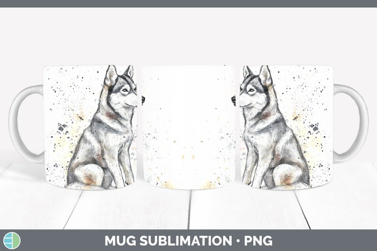Watercolor Splash Husky Mug Wrap Sublimation Coffee Cup Desi
