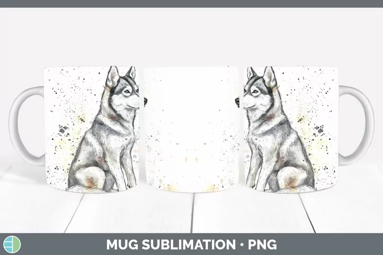 Watercolor Splash Husky Mug Wrap Sublimation Coffee Cup Desi