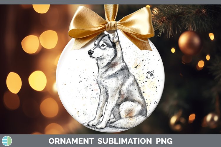 Watercolor Splash Husky Ornament Sublimation Bauble Designs
