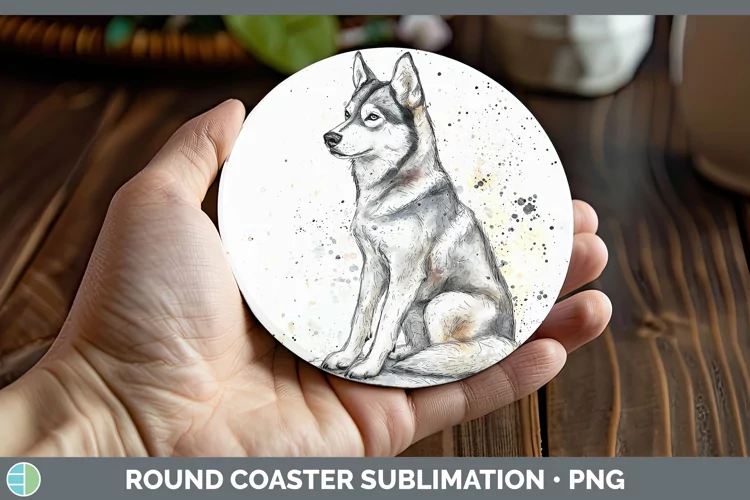Watercolor Splash Husky Round Coaster Sublimation Coaster De
