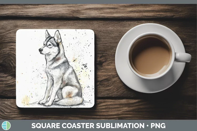 Watercolor Splash Husky Square Coaster Sublimation Coaster D