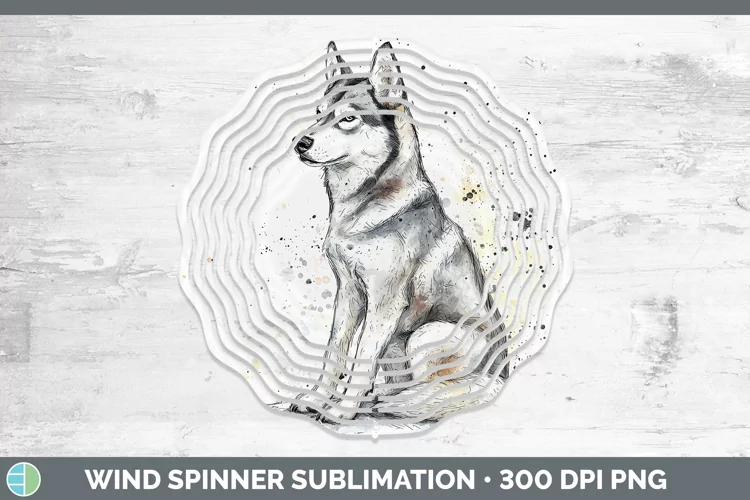 Watercolor Splash Husky Wind Spinner Sublimation Spinner Des