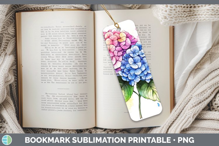 Watercolor Splash Hydrangea Bookmark Sublimation Printable D