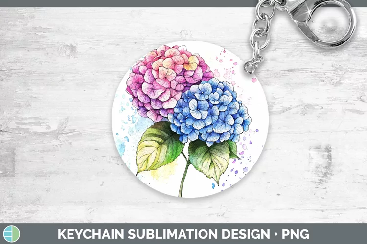 Watercolor Splash Hydrangea Keychain Sublimation Keyring Des