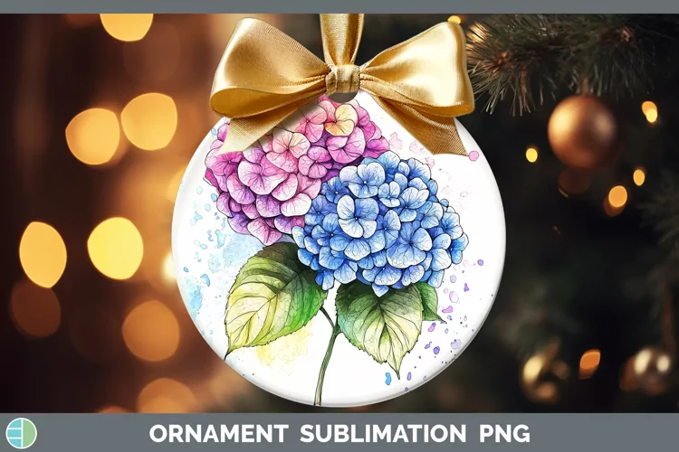 Watercolor Splash Hydrangea Ornament Sublimation Bauble Desi