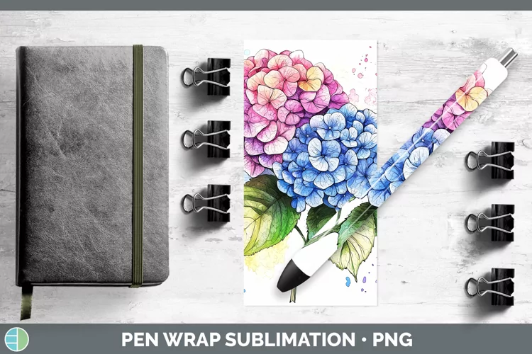 Watercolor Splash Hydrangea Pen Wrap Sublimation Pen Designs