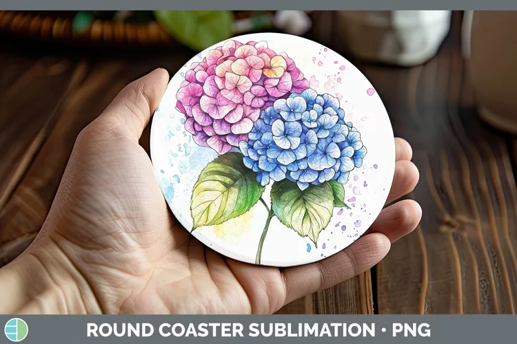 Watercolor Splash Hydrangea Round Coaster Sublimation Coaste