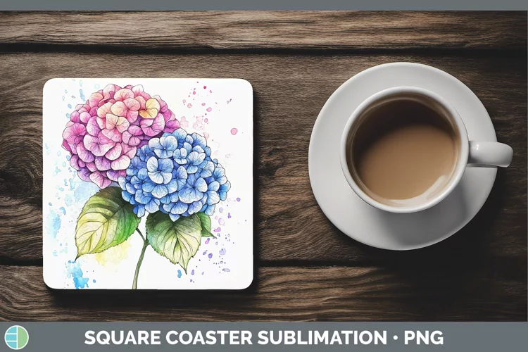 Watercolor Splash Hydrangea Square Coaster Sublimation Coast