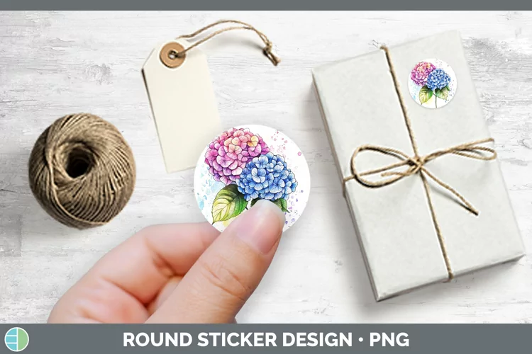 Watercolor Splash Hydrangea Stickers | Round Labels Designs