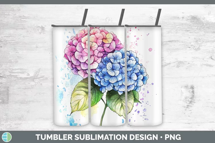 Watercolor Splash Hydrangea Tumbler Sublimation 20 oz Skinny