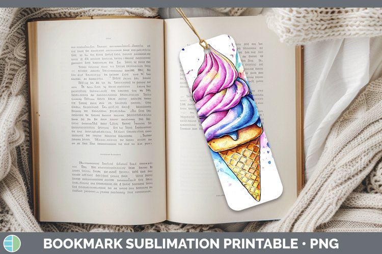 Watercolor Splash Ice Cream Bookmark Sublimation Printable D