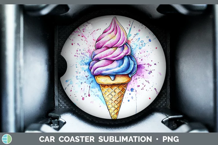 Watercolor Splash Ice Cream Car Coaster Sublimation Designs