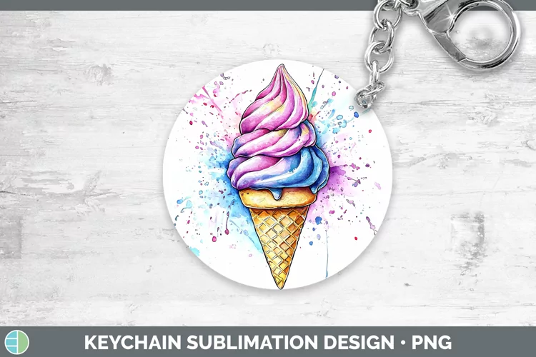 Watercolor Splash Ice Cream Keychain Sublimation Keyring Des