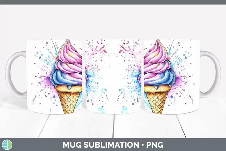 Watercolor Splash Ice Cream Mug Wrap Sublimation Coffee Cup